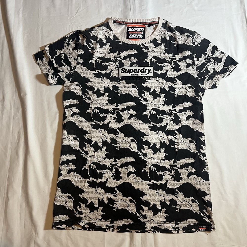 Super Dry Real Men's White black patches T Shirt Size M Made in Turkey